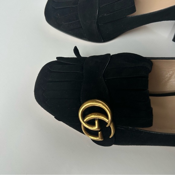 Gucci Marmont Black Fringed Suede Loafers 37.5 - Picture 9 of 12